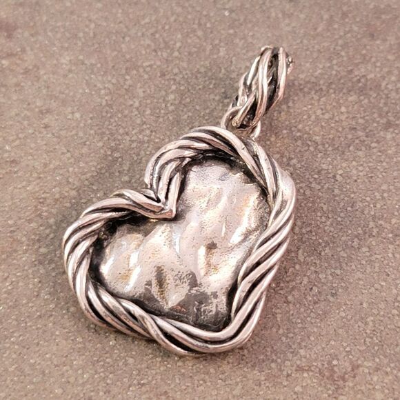 Paz Artisan Isreal Sterling Organic Hammered Twisted Heart Pendant - Picture 5 of 8